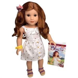 American Girl Blaire Doll In Meet Outfit Bee Dress Bracelet Flowers Shoes Book